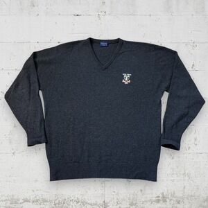 Slaith Royal Troon Men's Black Lambswool Golf Sweater V Neck XL Made in England